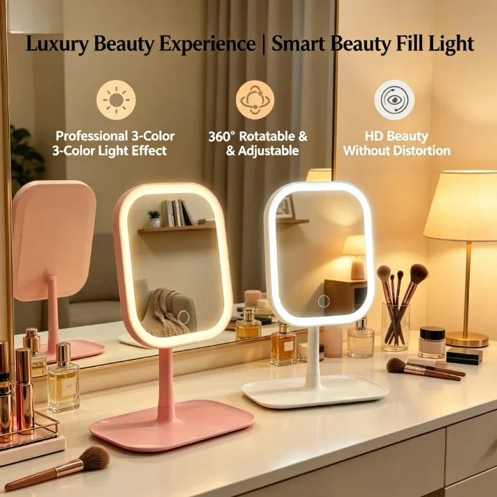 Touch Sensitive USB Rechargeable LED Vanity Mirror Multi Adjustable Lights Portable Cosmetic Mirror for Trip Home Beauty Makeup