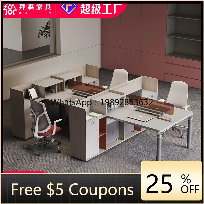 

LYY Financial Desk Workstation Partition Employee Desk and Chair Set Card Slot Four-Person Double-Faced Accounting Office Desk