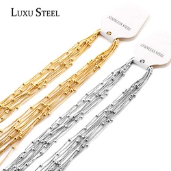 LUXUSTEEL 5pcs lots Stainless Steel Round Beaded Snake Chains Necklace Collar Women Accessories Golden silvery Wholesale