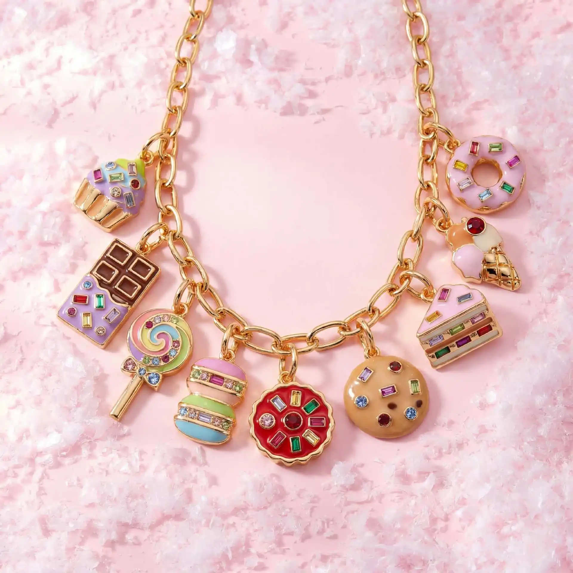 9 Piezas Nuevas de la Serie de Pintura por Goteo de Aceite DIY con Colgantes de Postres Gourmet, Galletas y Pasteles, con Conservación del Color Oro 14K, Venta al por Mayor