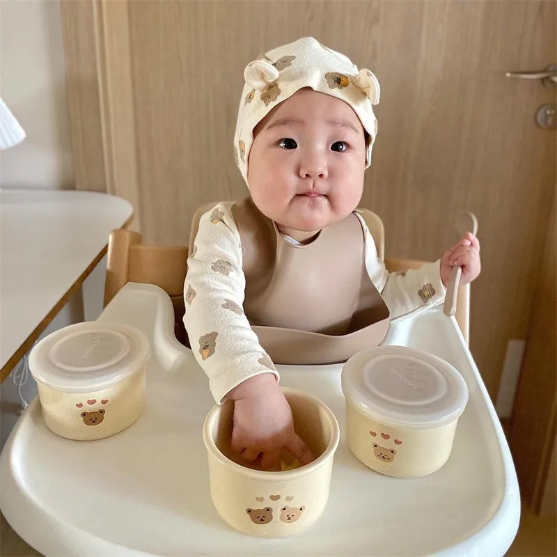 

Baby complementary bowl baby learn to eat ceramic insulation fresh silicone cover with scale children's tableware