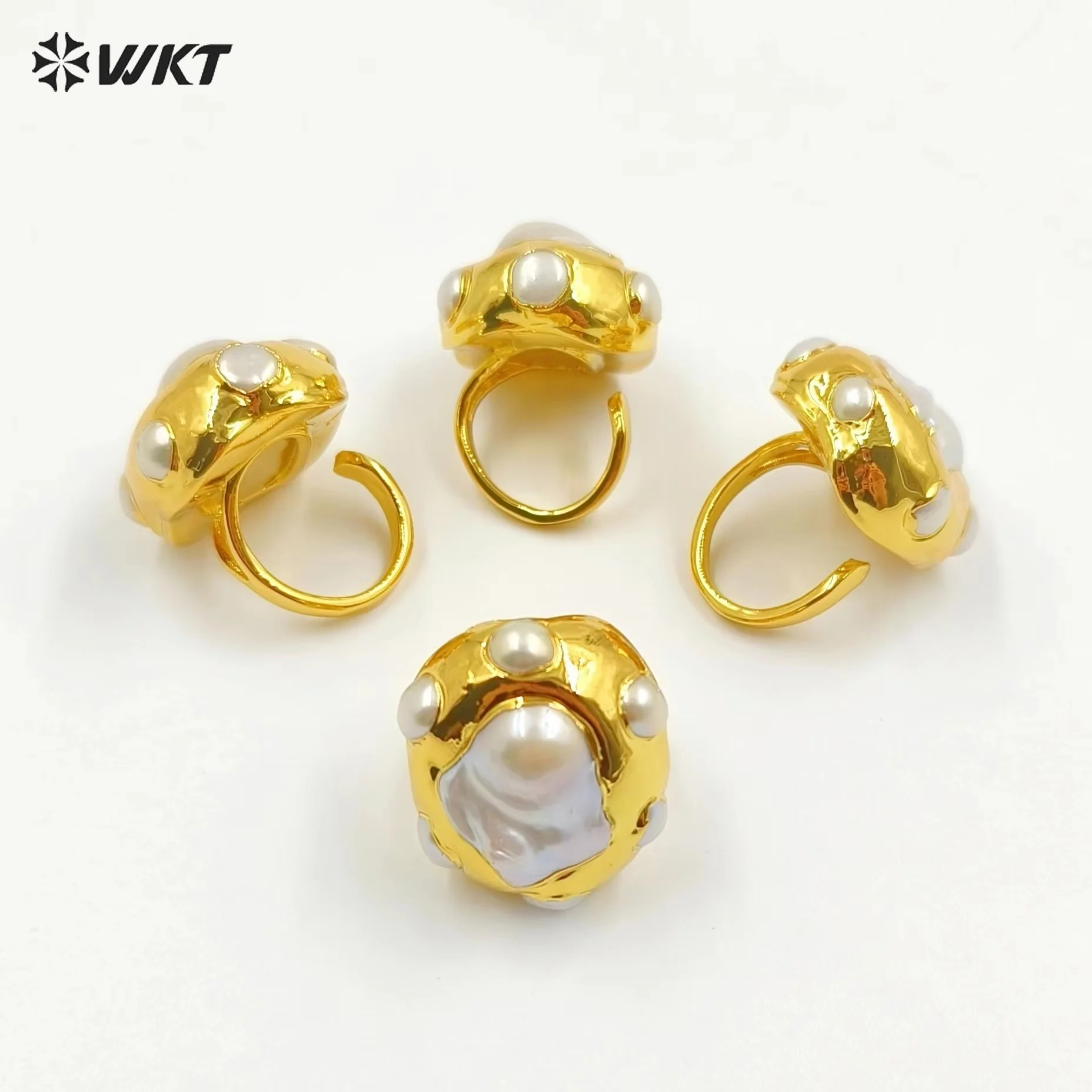 

WT-MPR074 New Big And Exaggerate Style 18k Gold Plated Freshwater Pearl Rings For Unisex Banquet Party Luxury Decoration