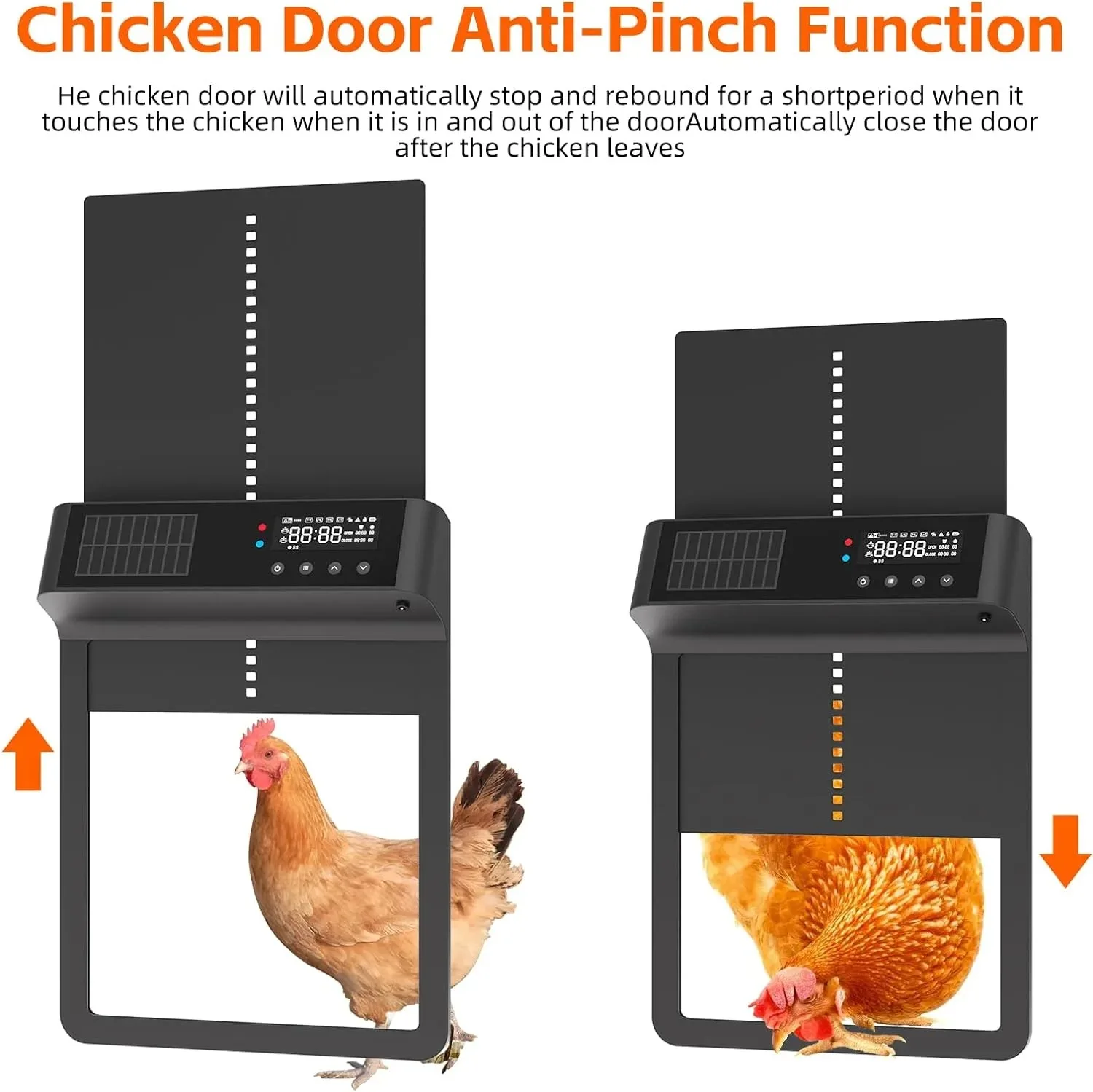Smart Chicken/Pigeon Coop Door Bluetooth APP Control, Solar Powered, Built in Rechargeable Battery, Anti Pinch, Time Setting
