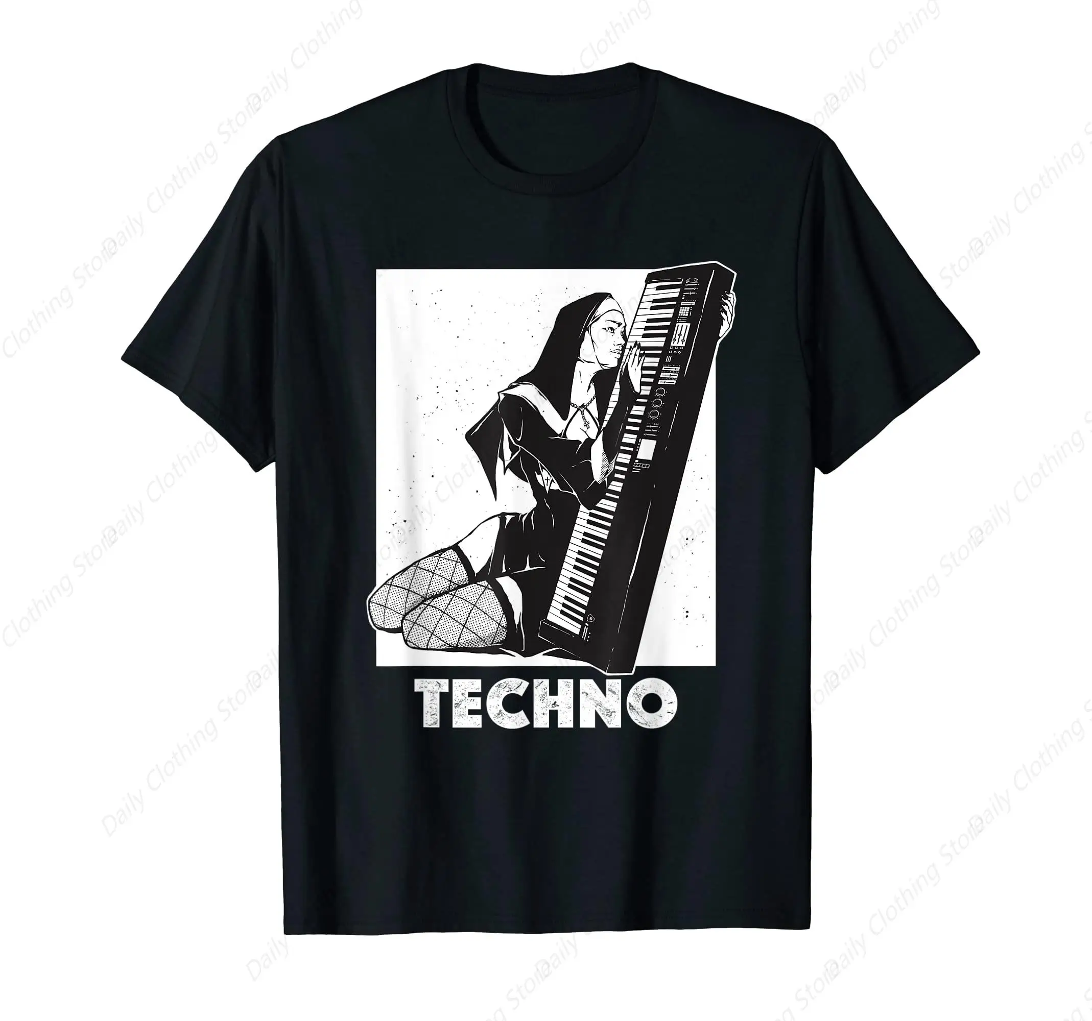 Techno Nun House Dj Breakcore Cybergrind T-Shirt Short Sleeves Cotton Tee Shirt…
