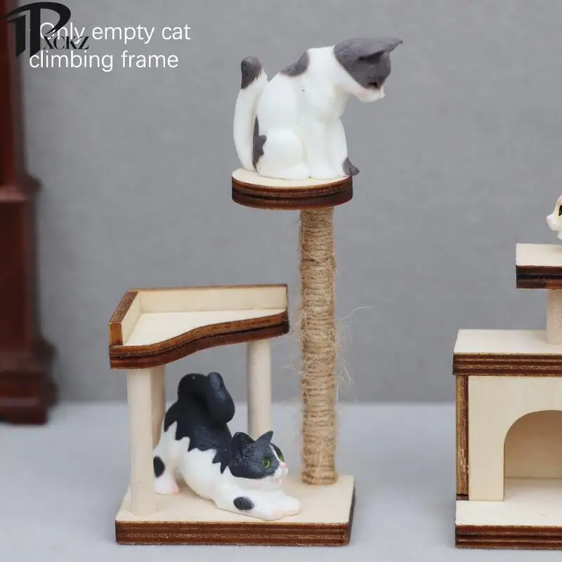 1Pc Dollhouse Miniature Wooden Cat Climbing Frame Model Decorative Accessories Blank Cat Climbing Frame