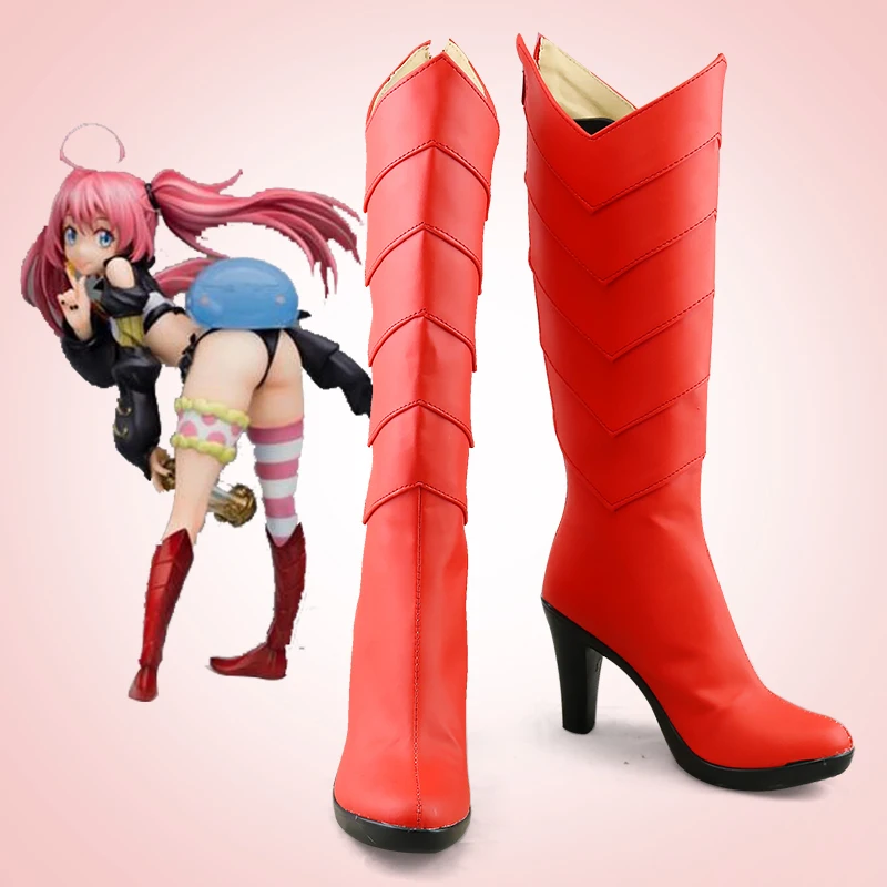 

Tensei Shitara Slime Datta Ken Milim Nava Cosplay Shoes Red Handmade Faux Leather Boots High Heeled shoes Custom Made