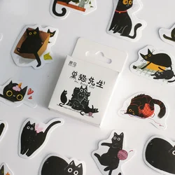 46pcs/box Cartoon Kawaii Cat Stickers Kawaii Black Cat Stationery Decor Stickers for DIY Children Students Books Decorantions