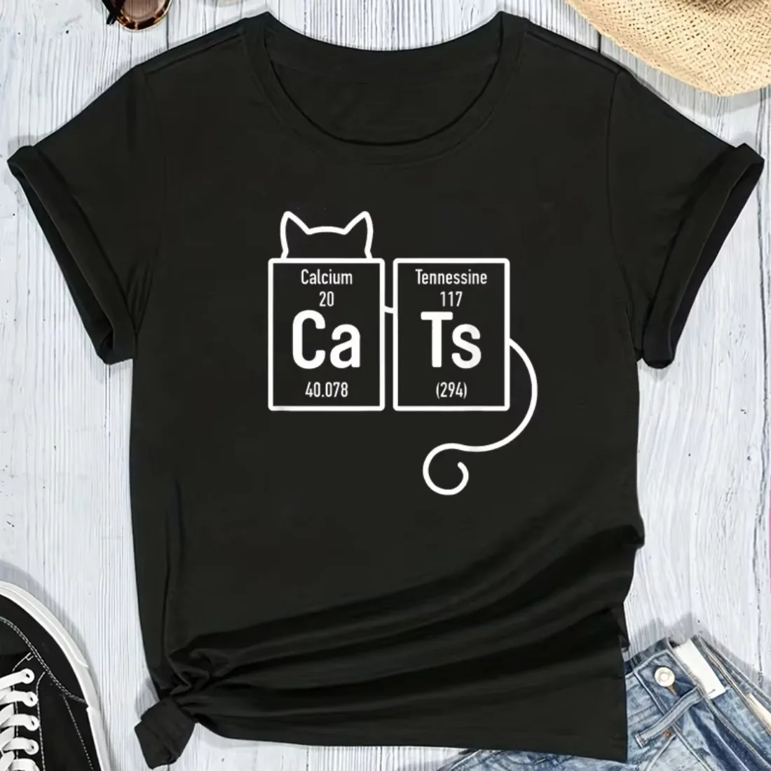 Harajuku Cute Women T-shirts Fun Cat and PI Table Fusion Pattern Printed T-Shirt Kawaii Vintage Ladies Tee Unisex Clothes Top