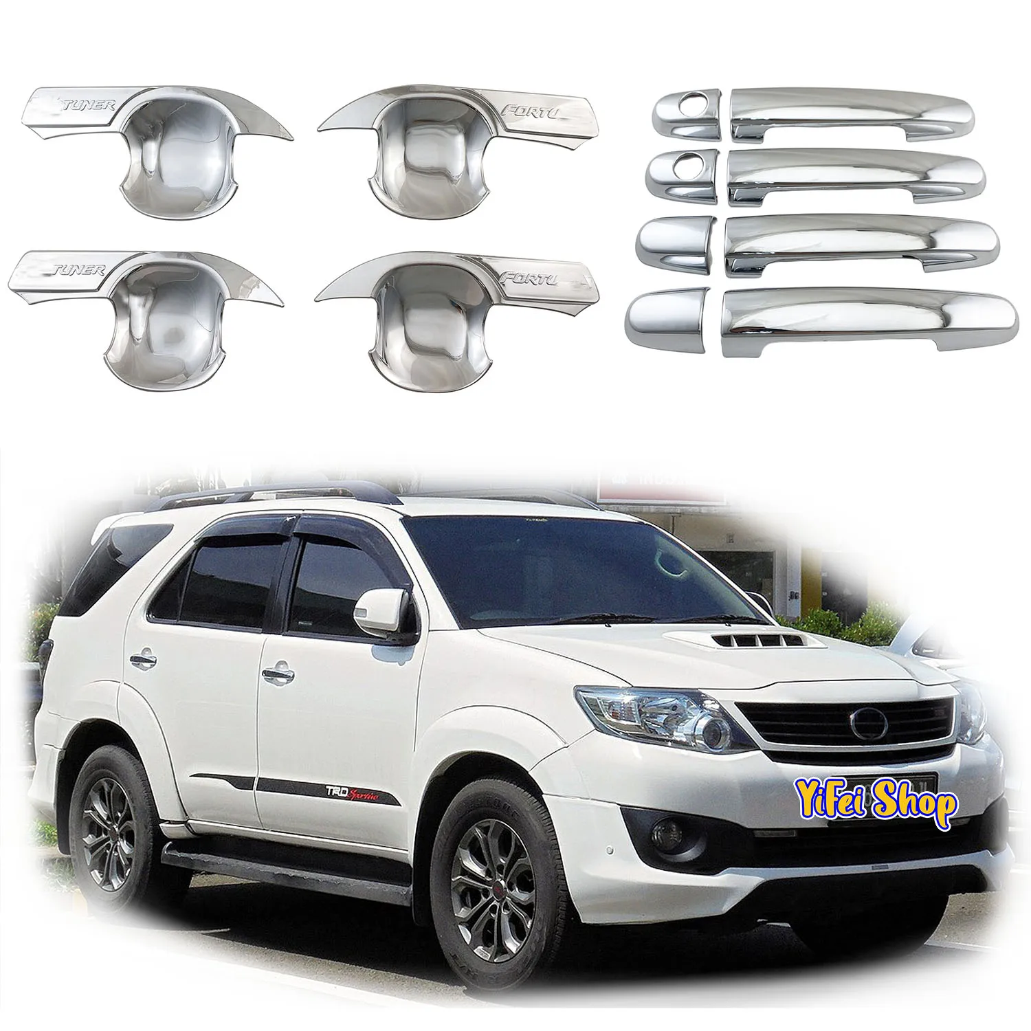 New ABS Chrome Black Car Accessory Door Handle Bowl Covers Trim Paste Style 2005 2008 2010 2012 2013 For Toyota Hilux Fortuner