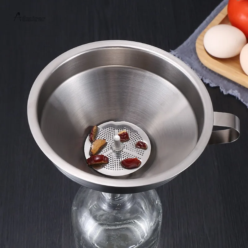 304 Stainless Steel Funnel Kitchen Oil Liquid Funnel Metal Funnels Filter Wide Mouth Funnel for Canning Home Kitchen Tools