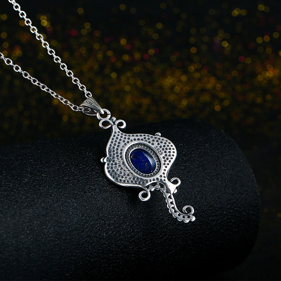 Nasiya Blue Pendant Necklace with Lapis Lazuli Kyanite Stone Women\'s Vintage Fashion Jewelry Necklaces for Wholesale