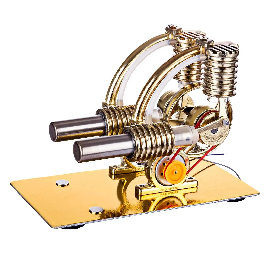 Stirling Engine L-Shape Two Cylinder External Combustion Engine with Bulb