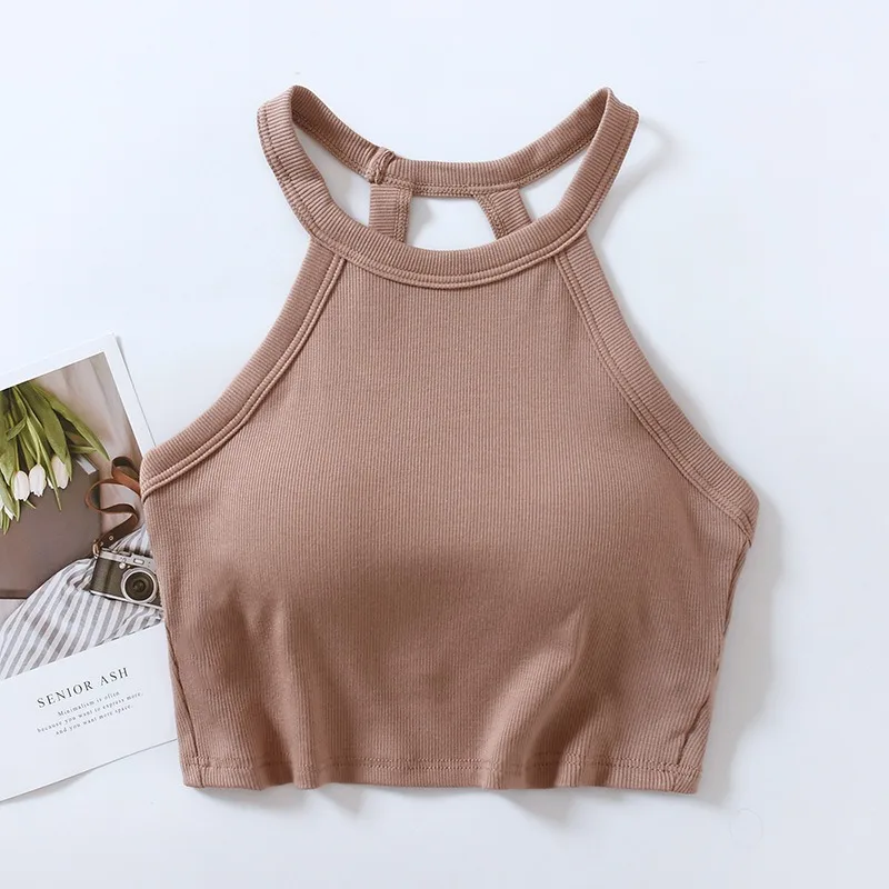 Women's Bra Camisoles Camis Cropped Ribbed Tank Top Sexy Backless Tanks Singlet Vest Halter Neck Sleeveless Casual Korean