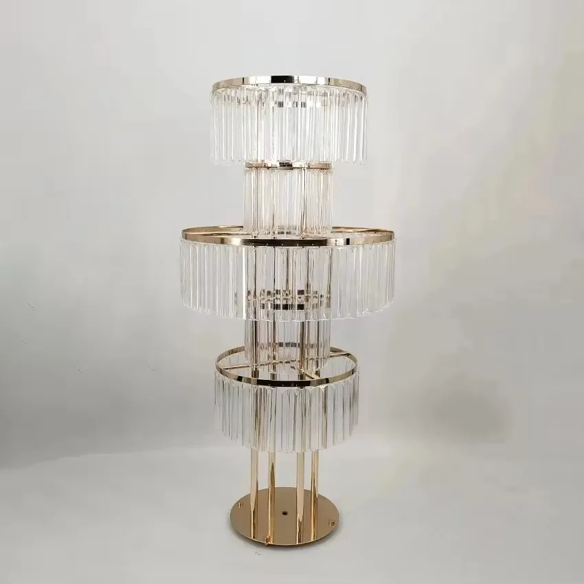 1/2/4/6/10 Pcs Wedding Gold Vase Centerpiece Acrylic Flower Stand with Hanging Acrylic, 5 Tier Round Chandelier Base for Wedding