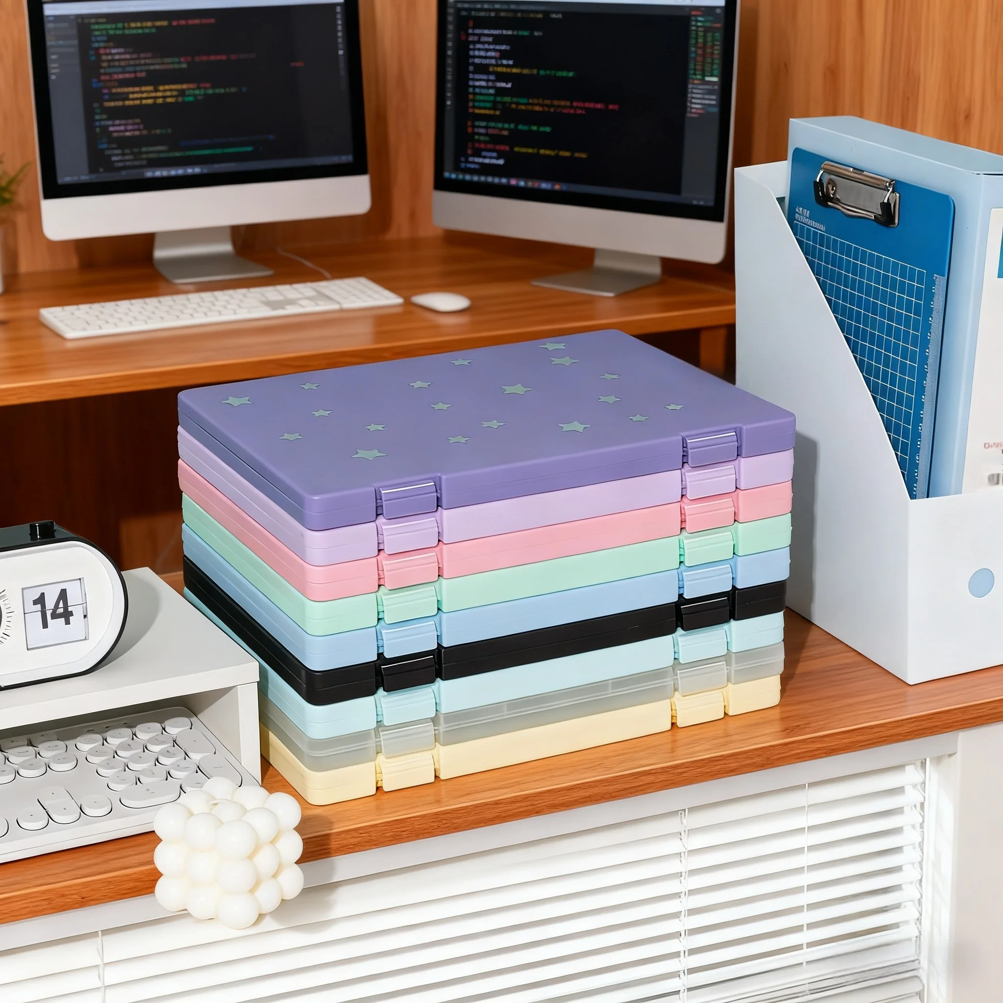 

[Free Star Stickers] Multifunctional File Folder Storage Box Clipboard Pad A4 Exam Paper Organizer Learning Writing Board 2-in-1