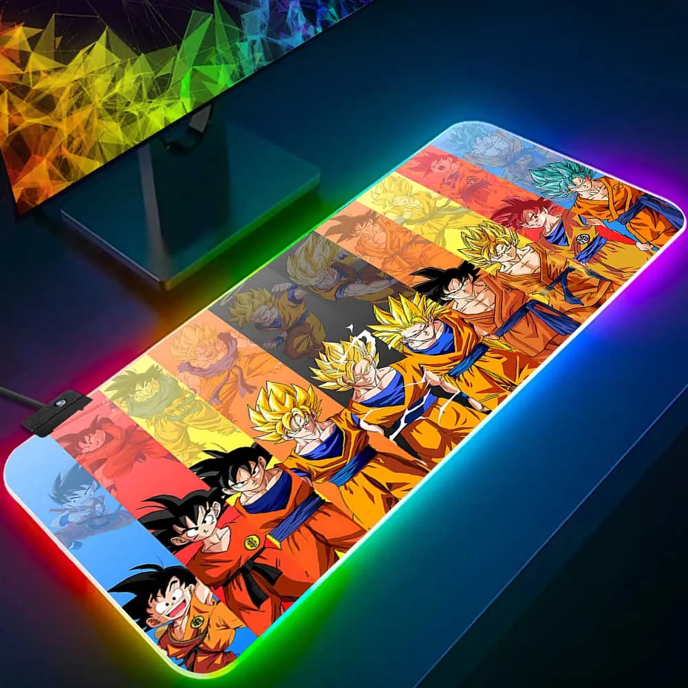 Animação rgb pc gamer teclado mouse pad mousepad led brilhante tapetes de borracha computador jogos sons gokus mausepad