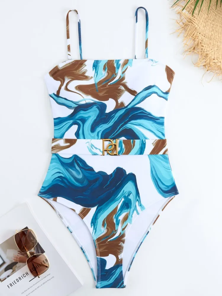 Retro Bikini Printed Fashion One Piece Swimsuit And Cover Up With Skirt Tight Women's Bandage Summer Beach Luxury Elegant