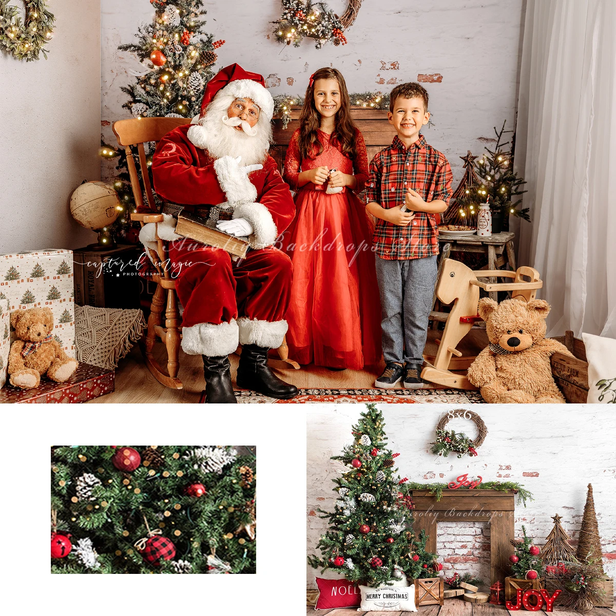 

Merry Xmas Morning Backdrops Kids Baby Photography Prop Child Adult Decors Christmas Tree Wreath Fireplace Photo Backgrounds