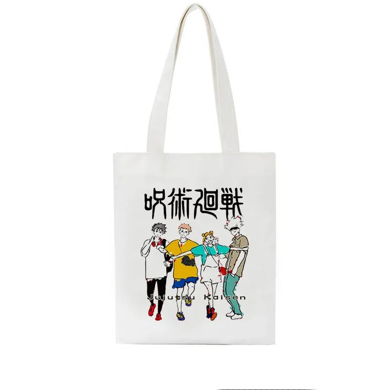 Women Bag Jujutsu Kaisen Canvas Bag Japanese Anime Women Shoulder Bag Ins Harajuku Large Capacity Vintage Cartoon Shopper Bags