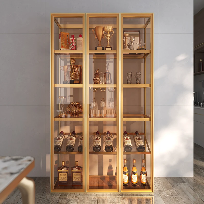 

Luxury aluminum alloy glass door wine cabinet, living room, transparent handmade display cabinet against the wall