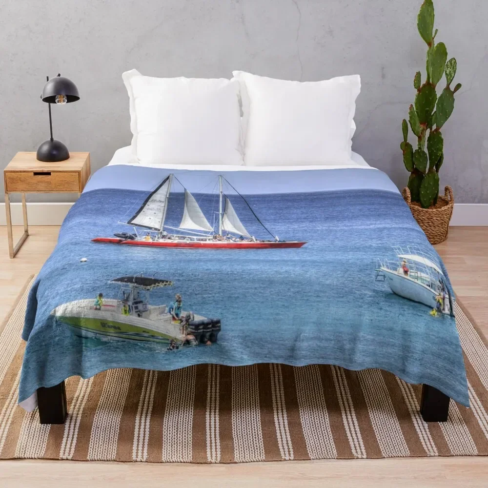 Barbados Blue Sea Catamaran Throw Blanket Plush bed plaid Designers for winter Blankets