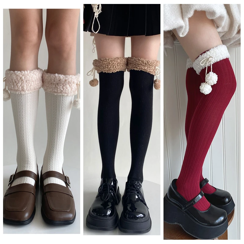 

Зимние разноцветные носки до бедра, женские однотонные мягкие удобные чулки в стиле Лолиты, милые гольфы выше колена для девочек, модные