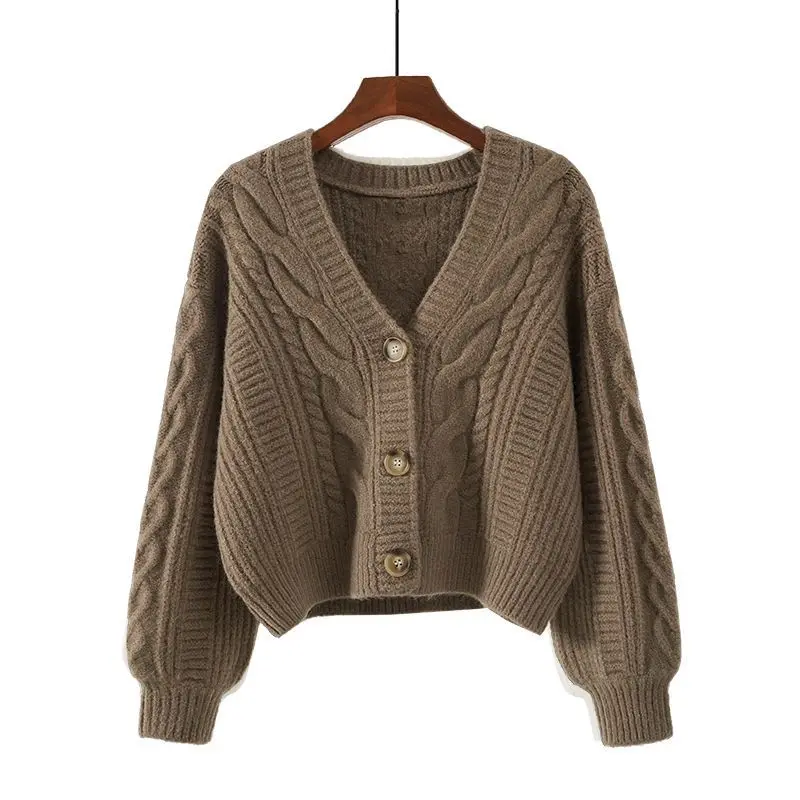 2024 Women Clothing Knitted Cardigan Jackets Sueter Mujer V-neck Single Breasted Y2k Vintage Ribbed Fashion Cropped Sweater Tops