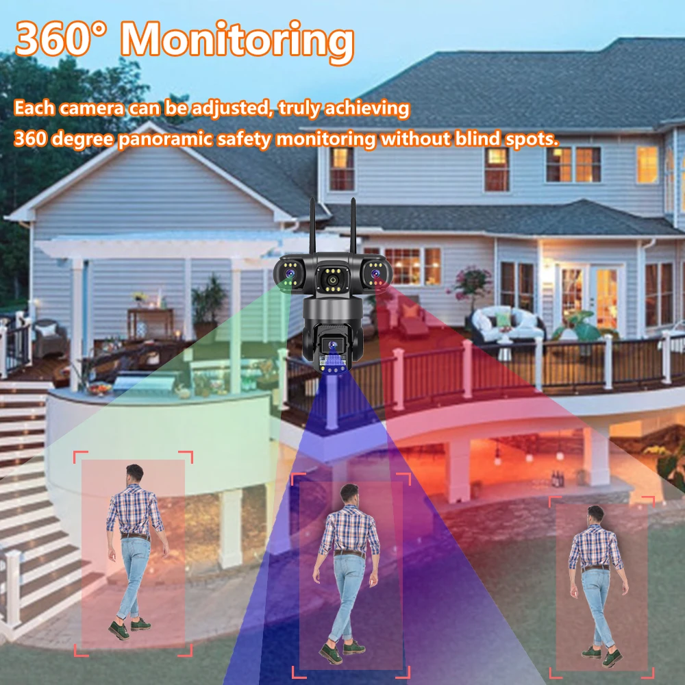 3 Lens Home Surveillance Cameras 4G Sim Card Local Wireless Security Protection 12MP HD Night Vision Smart Home Security CCTV