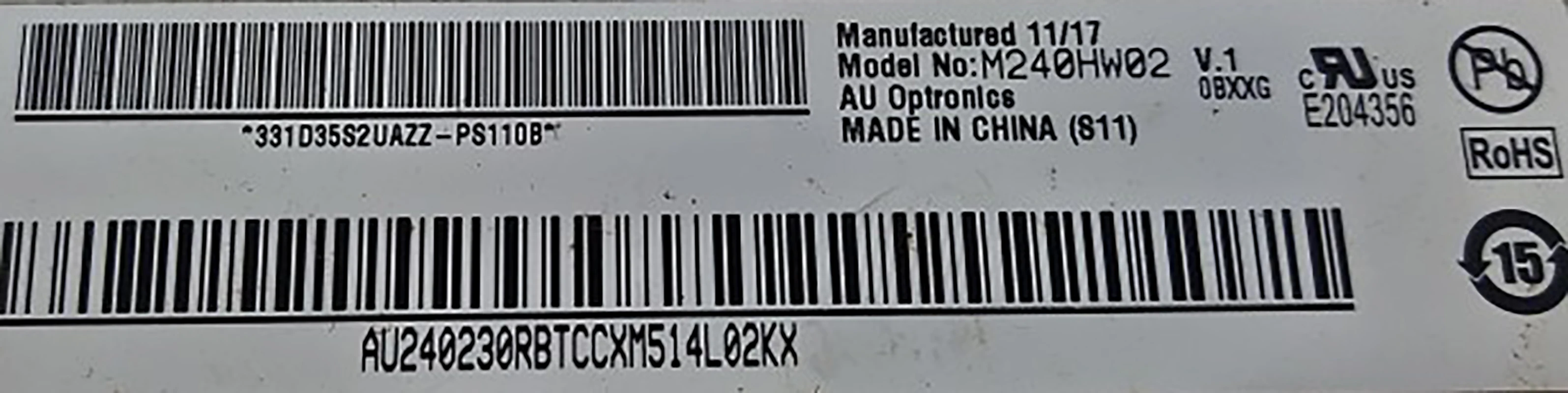 24 zoll M240HW02 V.1 LCD Screen Display Panel