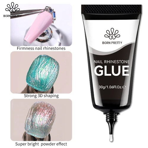 BORN PRETTY Gel de pegamento de diamantes de imitación para decoración de uñas 30ml Gel adhesivo súper fuerte DIY cristales de uñas 3D gemas joyas brillo