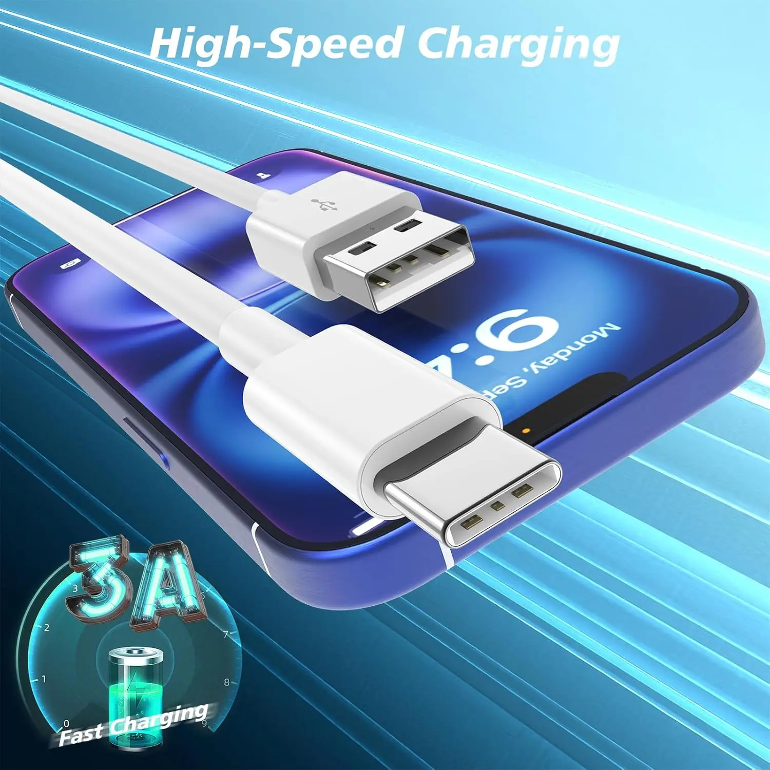 USB A إلى USB C شحن سريع ونقل كابل 2.4A شحن أمان 1 متر 2 متر آيفون 17 16 برو ماكس بلس سامسونج هواوي شاومي