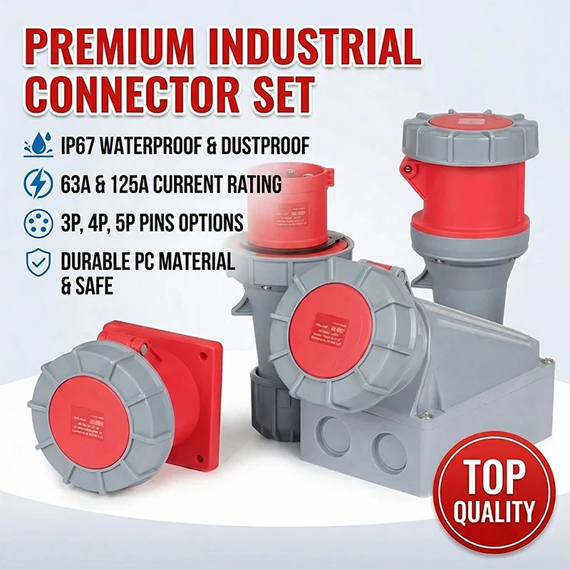 

Industrial Plug Socket 63A 125A Waterproof Male Female Electrical Connector 3P 4P 5Pin Wall Mounted Socket Panel Mounted Couple