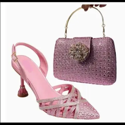 

LNATISNOVA Lady Crystals Shoe And Bag Set Diamonds High Heels Sandals Italian Design Ladies Pumps With Wedding Gems Clutch Purse