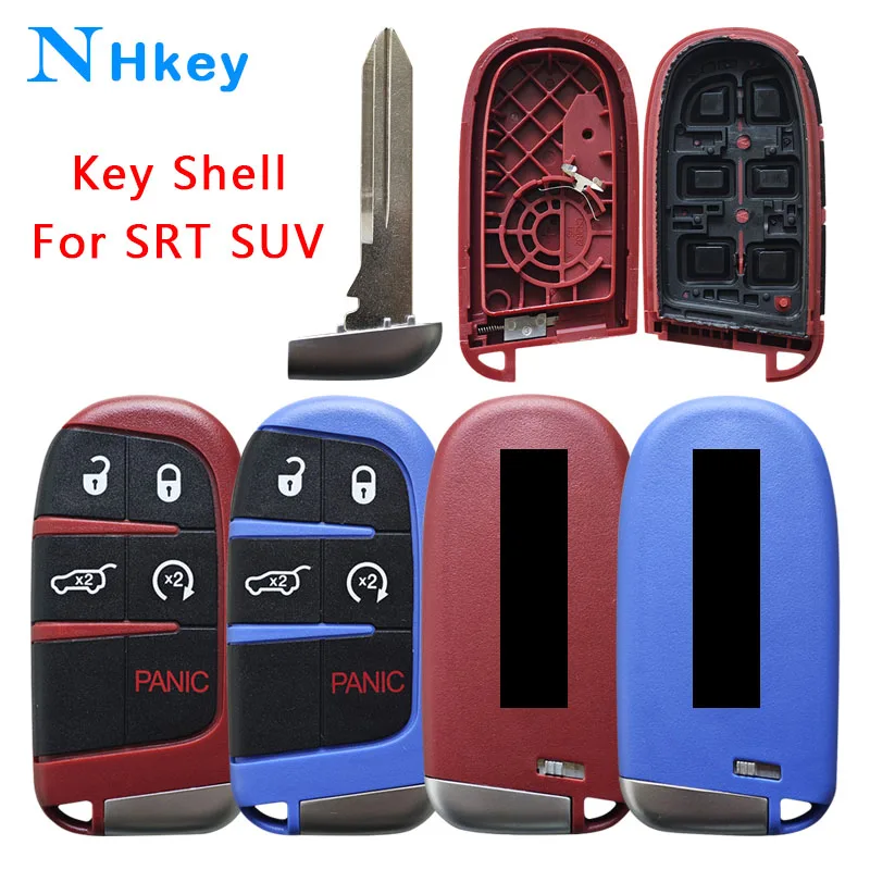 

Ключ NH, сменный удаленный автомобильный ключ, 5-кнопочный корпус для Dodge SUV SRT Hellcat Dart Challenger Durango Journey, красный/синий корпус