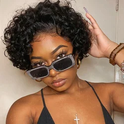 Pixie Cut Wig Human Hair Short Curly Human Hair Wigs For Black Women Cheap Human Hair Wig Full Machine Sans Colle Curly Wig Hair