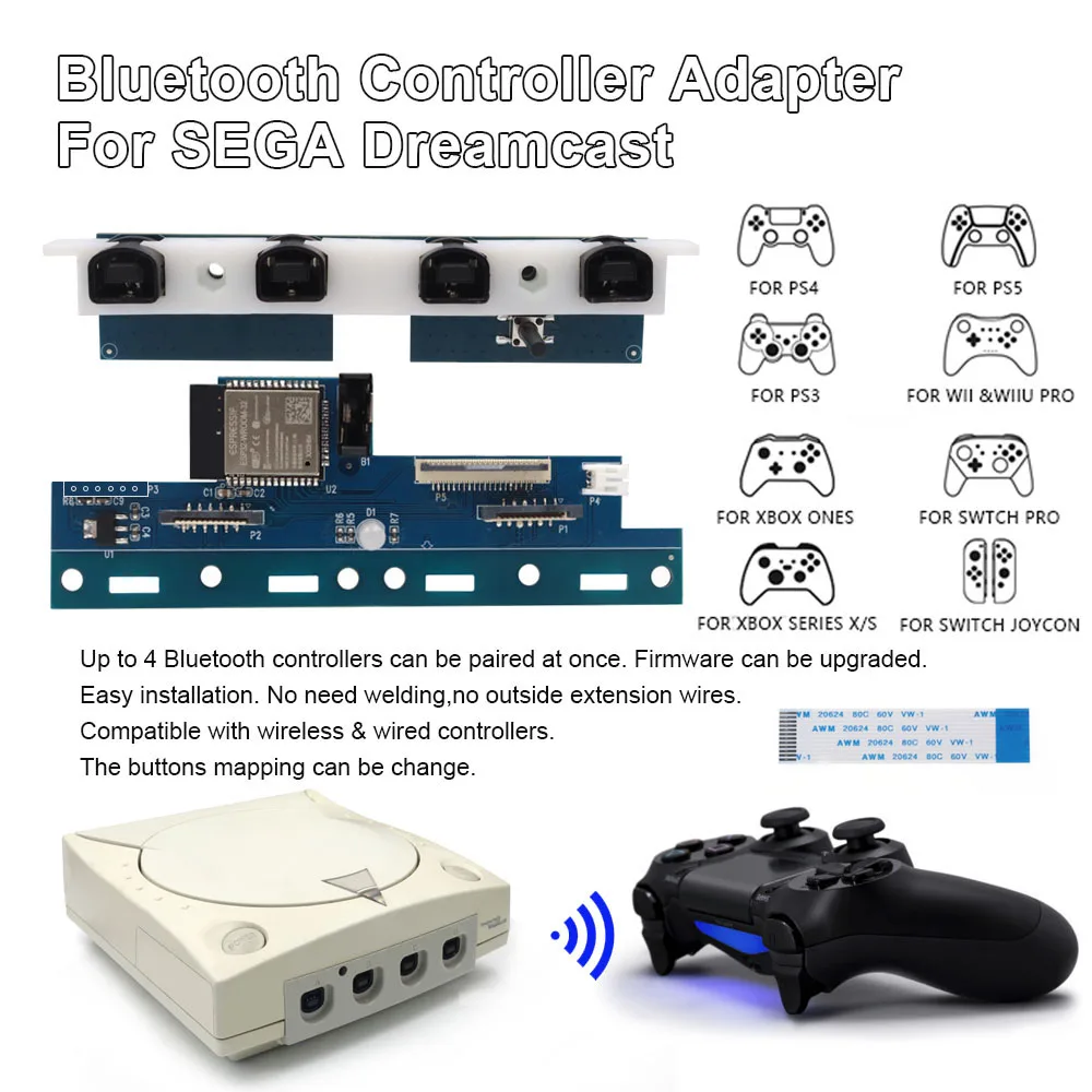 2024 HISPEEDIDO iBlueControlMod SEGA DC Bluetooth Wireless Controller Modification Module to Support For PS3 PS4 PS5 Controllers