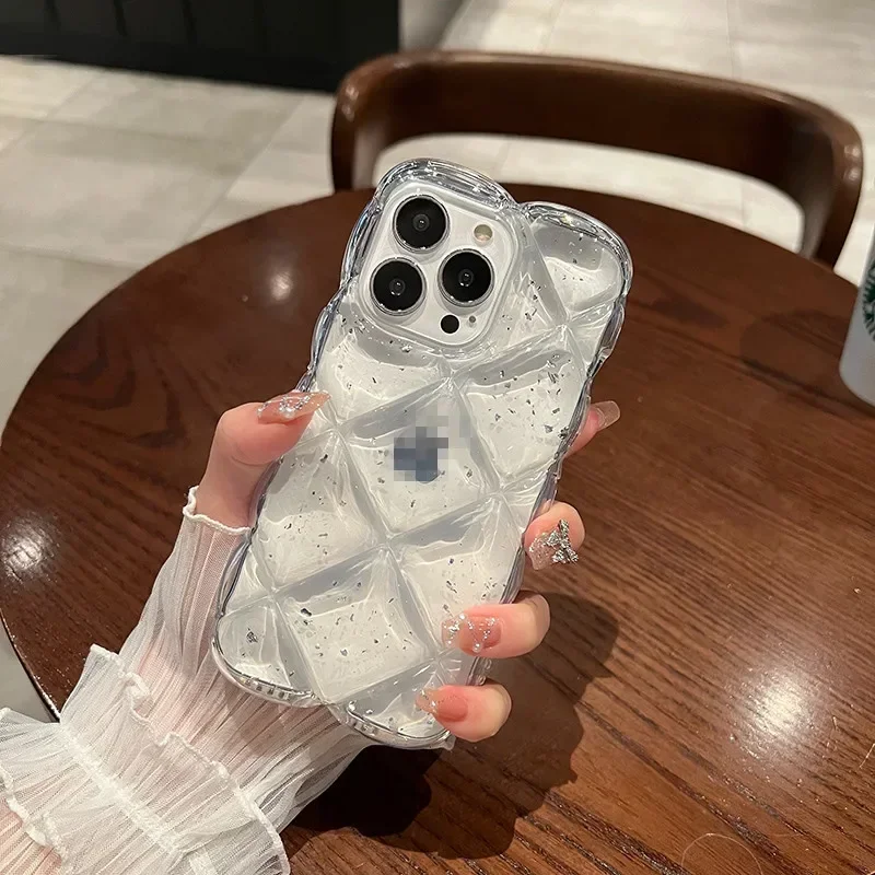 Luxury Glittering Shockproof Clear Case for iphone 16 15 14 13 12 11 Pro Max Plus Rhombus Transparent Thick Soft Silicone Cover