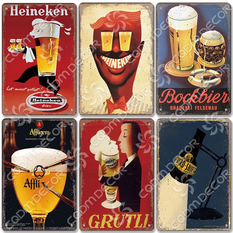 Famous Beer Brand Poster Metal Tin Sign Retro Belgian Dutch Beers Metal Plaque Wall Art Decor for Bar Pub Club Dining Room