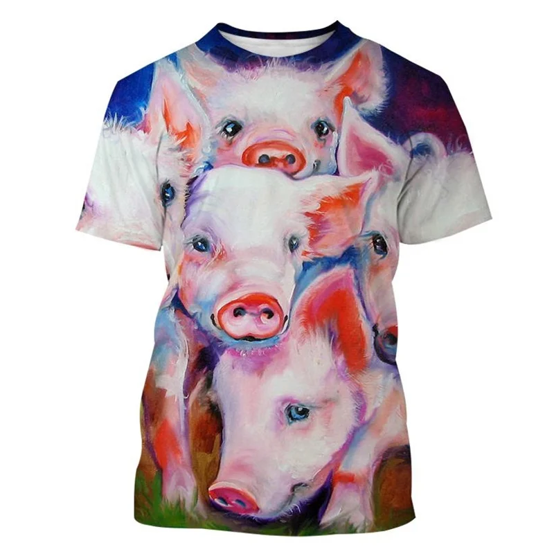 Funny Pig 3d Print T Shirt Men Women Summer Short-sleeved Animal Piggy Pattern Oversized Short Sleeves Round Neck T-shirt Tops