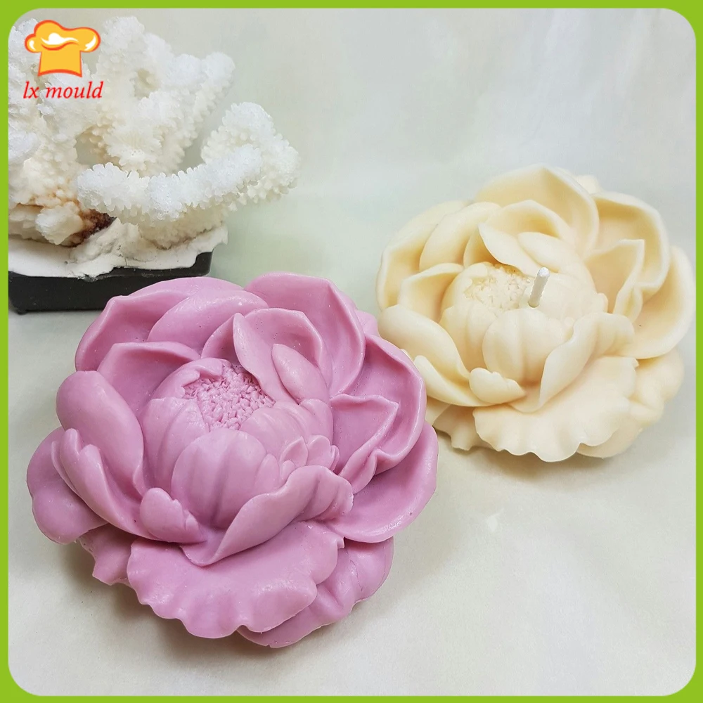 Blossoming Peony Mold 3D Candle Soap, Plaster Moulds 2 Parts Silicone Mould