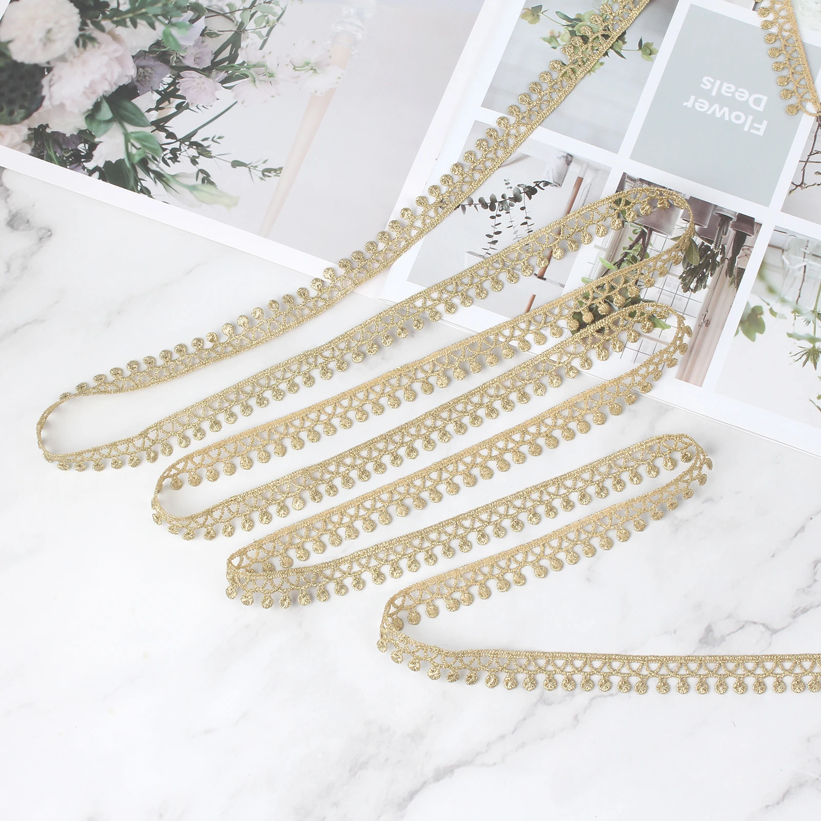 5 Yards Gold Trim Fringe Macrame nappa pizzo Trim per cucire artigianato abbigliamento, Trim tende cucito Quilting vestiti accessori