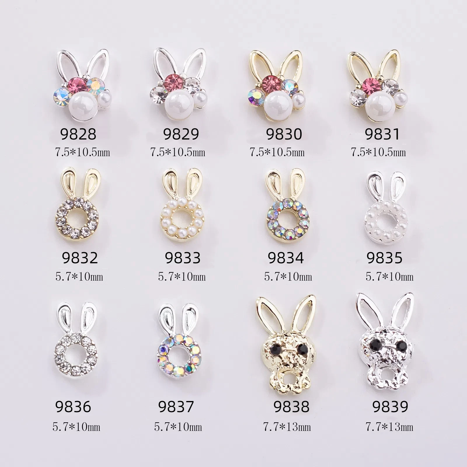 10 قطع لطيف أرنب 3D الكرتون مسمار الفن زينة اللؤلؤ الماس مزين الراين لملحقات مانيكير #5