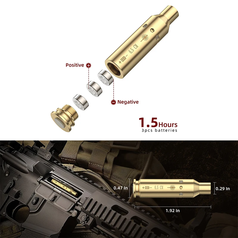 

EZshoot Bore Sight 6.5CM Red Laser Boresighter Bore Sighting Laser with Extra Batteries for Hunting Outdoor Sturdy Brass