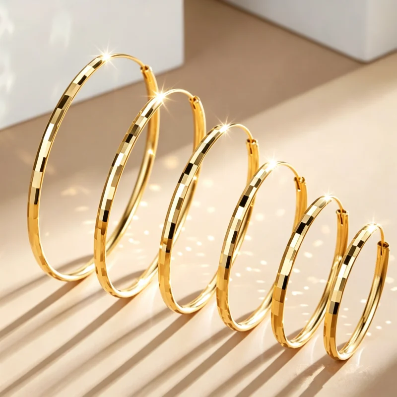 Modische 18K vergoldete Edelstahl-Creolen mit glänzendem Cut-Design für Damen, zarter Alltags- und Party-Schmuck – Detail 2