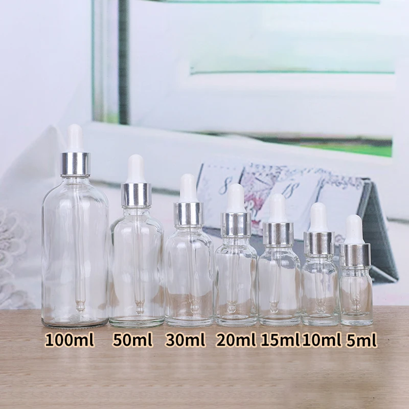 Dropper Bottle Silvery Cap Clear Glass Pipette Bottles for Perfume Essence Essential Oil Reagent Aromatherapy Liquid Cosmetics