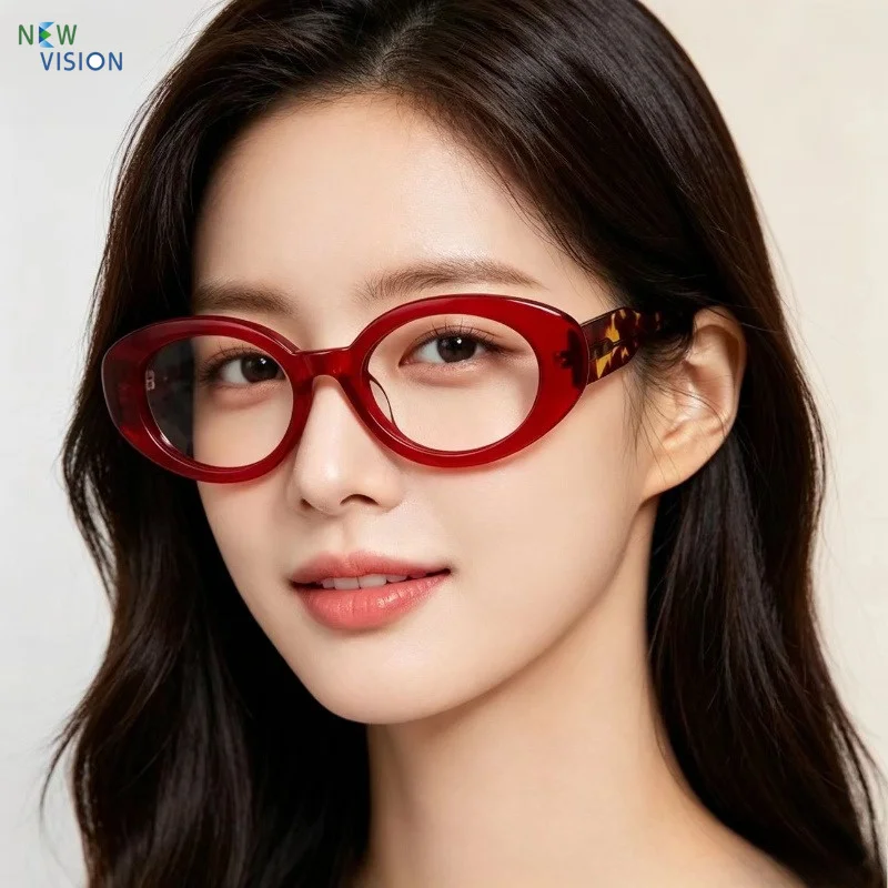 Retro Oval Optical Glasses for Women Red Brown Tortoise Stitched Acetate Eyeglass Frame Fashion Men Myopia Prescription Eyewear