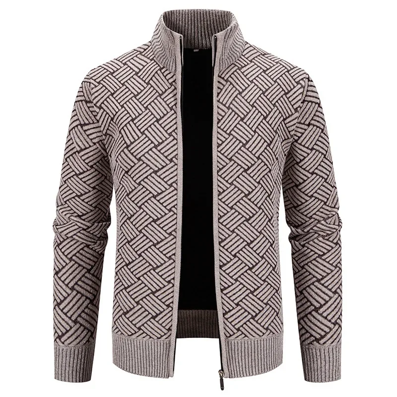 

Thickened Casual Knitted Sweater for Men with Stand Collar Stripes Large Size Open Cardigan Outerwear for Autumn Winter