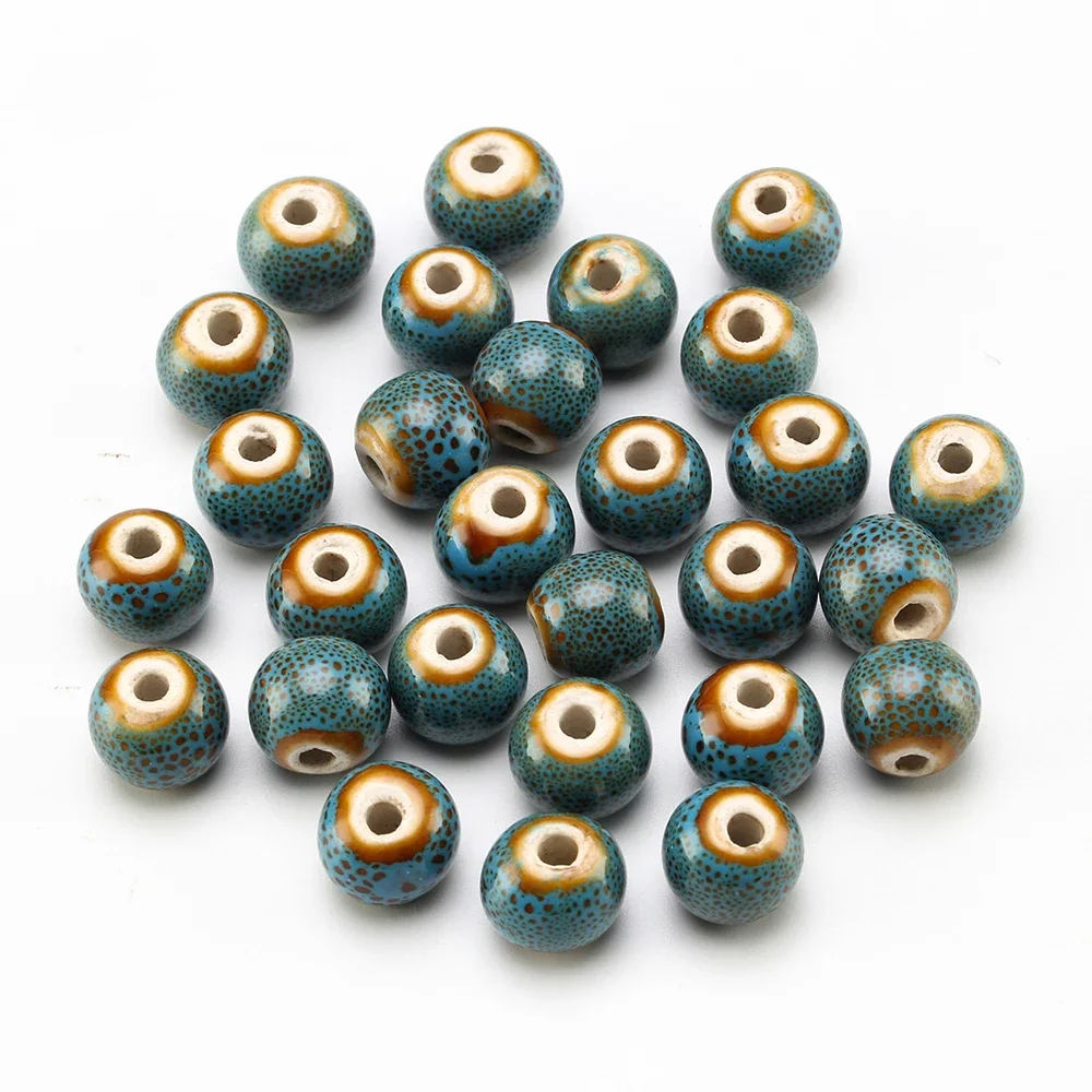 6/8/10/12/14MM Round Flower Glaze Ceramic Beads For For Bracelet Jewelry Making DIY Craft Accessories Retro Color Porcelain Bead