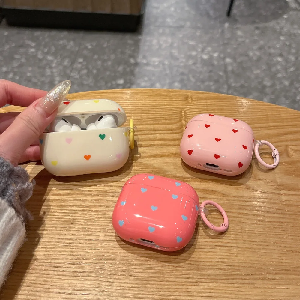 Image of Koreanische Farb-Kontrast-Herzen Stoßfeste Kopfhörer-Hülle für Apple Airpods 1,2, Airpods Pro/Pro2/Pro3 Airpods 3 Airpods 4 Schlüsselanhänger