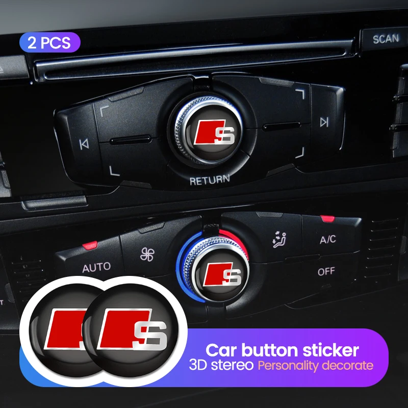 2Pcs Multimedia Center Console Knob Button Panel Cover Sticker For Audi S Logo Audi A3 A4 B5 B6 A3 8P 8V 8L A5 A6 C6 C5 A1 A7 A8